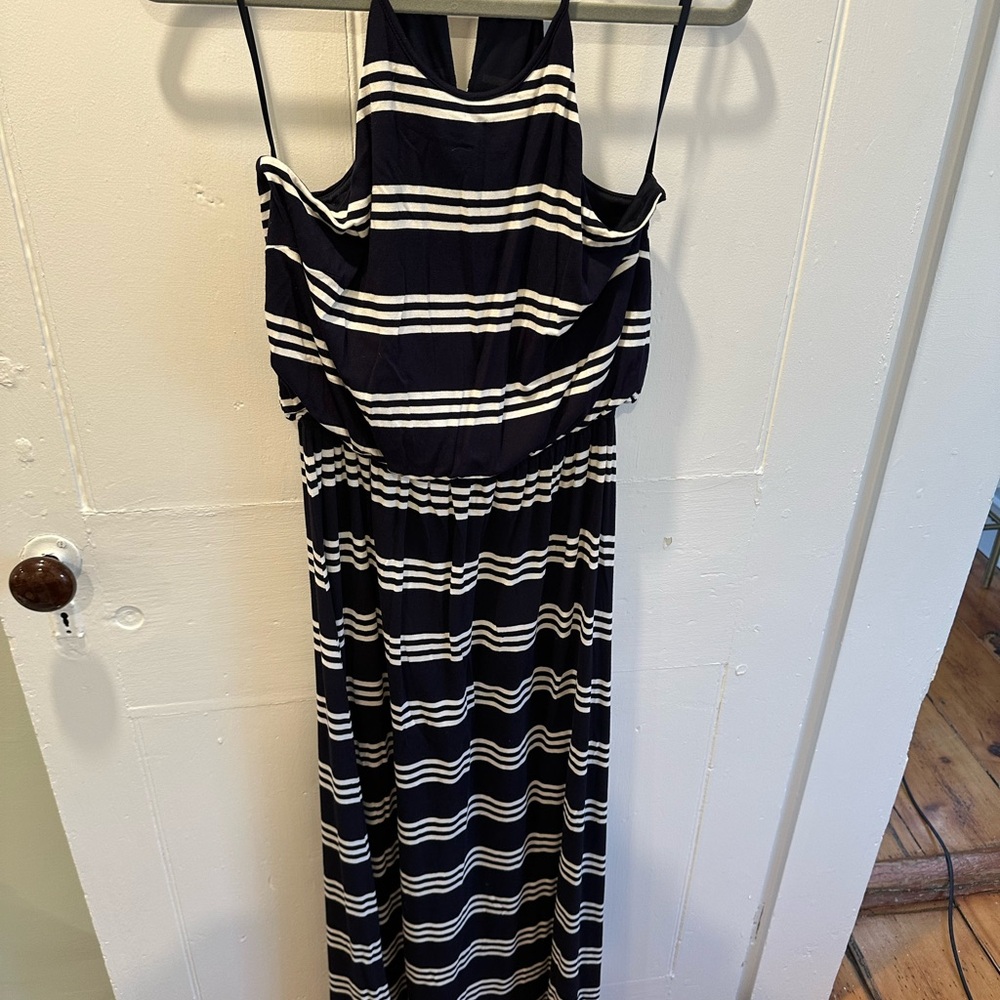 LOFT Blue and White Halter Maxi Sundress